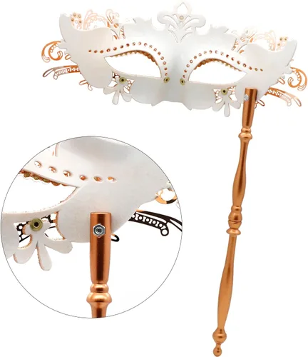 Vista 9 de Coddsmz Máscara veneciana con palo, decoración de Mardi Gras para mujer, máscara de disfraz de Halloween