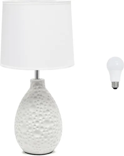 Vista 8 de Simple Designs LT2003-BLU-LB Lámpara de mesa ovalada de cerámica de estuco texturizado de 14.17 pulgadas con bombilla LED, azul