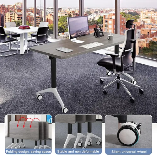Vista 7 de Mesas de sala de conferencias blancas, mesa de conferencias rectangular plegable con ruedas para reuniones grandes, seminario en casa, oficina Gris