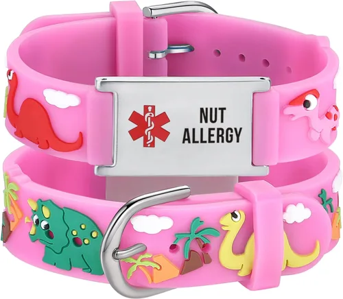 Vista 26 de LinnaLove Medical Alert ID Bracelet – Custom or Pre-Engraved, QR Code Available,Blue Dinosaur Band