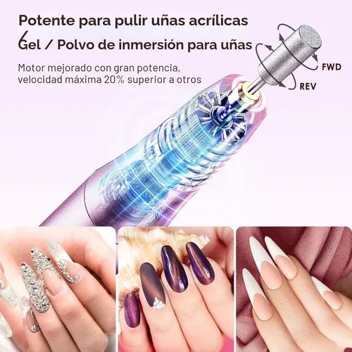 Vista 4 de COSLUS Taladro de uñas inalámbrico con lima eléctrica: profesional para uñas acrílicas, gel, polvo adhesivo, portátil, kit de máquina de taladro