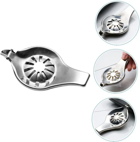 Vista 9 de NUOBESTY Exprimidor manual de limón de acero inoxidable, exprimidor de frutas resistente, prensa de cítricos multifuncional para uso doméstico
