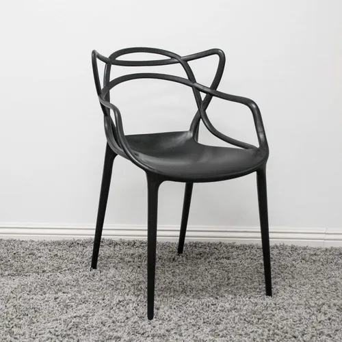 Vista 2 de Mid-Century - Silla de comedor con curva de plástico moldeado (juego de 2), color negro