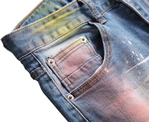 Vista 38 de Enrica Pantalones vaqueros estampados casuales para hombre