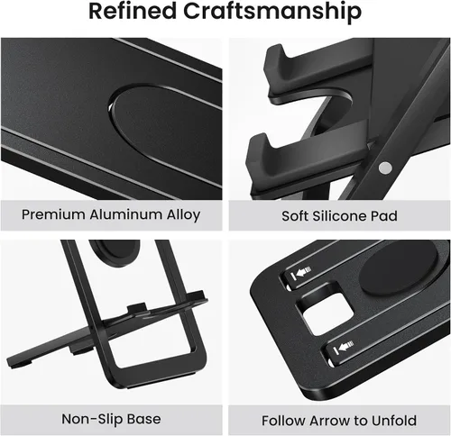 Vista 3 de Itramax Soporte de teléfono para escritorio plegable Soporte de teléfono ajustable Soporte de grabación portátil de mesa para iPhone 17 16 15 Pro
