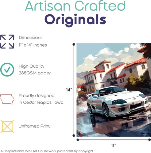Vista 2 de Inspirational Wall Art Co. - Contorneado Póster Toyota Supra 1994 - Póster de coche para habitación de niños - Decoración de pared de coche