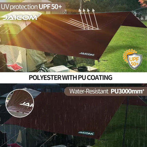 Vista 4 de JAICOM Lona Impermeable para Acampar - Toldo para Lluvia de Hamaca de 10X10 pies, Ultraligera y Portátil con Protección UV, Lona para Mochilero