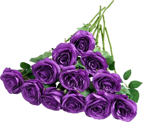 Vista 16 de 12 piezas Rosas Flores Artificiales Rosas Falsas Azul Bebé Rosas de Seda Flores de Seda Blancas Rosas con Tallos Largos para Bodas Hogar Fiestas