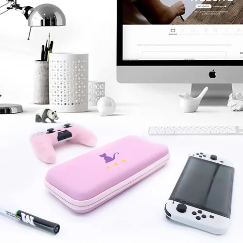 Vista 6 de Honghao Switch Case for Nintendo Accessories , Pink Carry Travel Protective Bag Case Game for Storage Switch Accessories