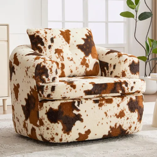 Vista 4 de JIVOIT Silla decorativa de barril giratorio de 360°, sillón redondo giratorio de 36.6 pulgadas con diseño de cojín de doble capa, sofá individual