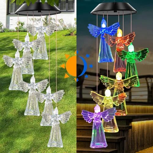 Vista 3 de Campanillas de viento solares para exteriores, luces que cambian de color, regalo para mujeres, mamá, abuela, hermana, mejores regalos, campanillas
