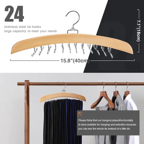 Vista 7 de Colgador de corbata con 24 ganchos para armario de hombres, estante de corbata con rotación mejorada de 360°, perchas de corbata para hombres