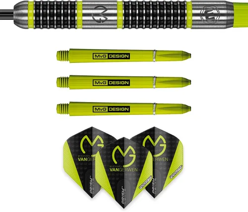 Vista 7 de WINMAU Michael Van Gerwen MvG Aspire - Juego de dardos con punta de acero de tungsteno con vuelos de prisma y ejes de nailon (tallos)