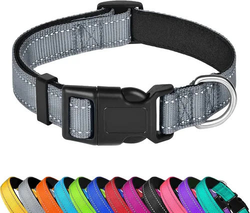 Vista 27 de Collar reflectante para perro, ajustable de neopreno suave acolchado de nailon para mascotas con hebilla para cachorros y perros pequeños, gatos