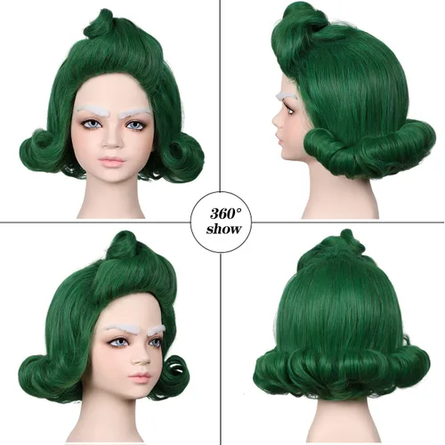 Vista 2 de ColorGround Peluca de cosplay de estilo verde para Halloween (verde para niños)