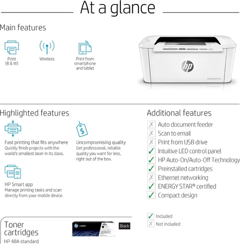Vista 7 de HP LaserJet Pro M15w Impresora monocromática inalámbrica, funciona con Alexa (W2G51A)