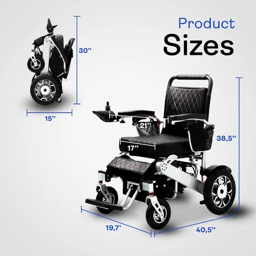 Vista 7 de Alton Mobility Wolf Remote Cuero Negro, Silla de ruedas portátil y ligera fácil de plegar para adultos y personas mayores, silla eléctrica y scooter