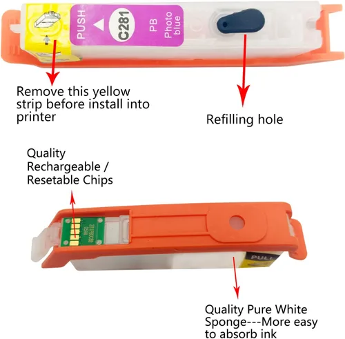 Vista 4 de Fink Cartuchos de tinta recargables vacíos de 6 colores de repuesto para Canon 280xxl 281xxl PGI-280XXL CLI-281XXL para impresora Pixma TS9120