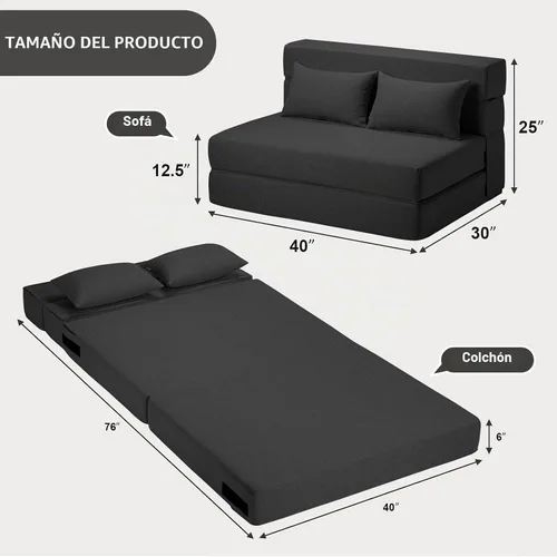 Vista 2 de SUYOLS Sofá Cama Plegable con Almohadas - Silla Convertible Sofá de Piso y Colchón para Dormir, Sleeper de Espuma Viscoelástica Plegable para Sala