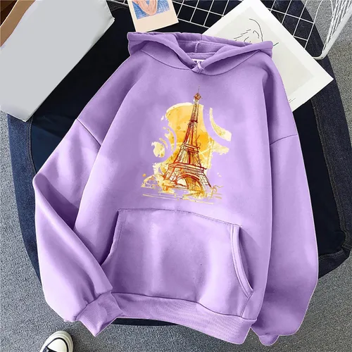 Vista 3 de Sudadera de manga larga para mujer, con estampado gráfico de la Torre Eiffel 2023, cuello redondo, ajuste holgado, casual, otoño e invierno