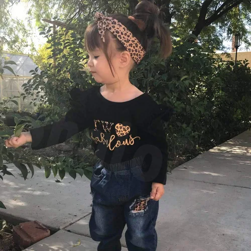 Vista 3 de Shalofer Conjunto de ropa de mezclilla para bebé niña de 2 cumpleaños