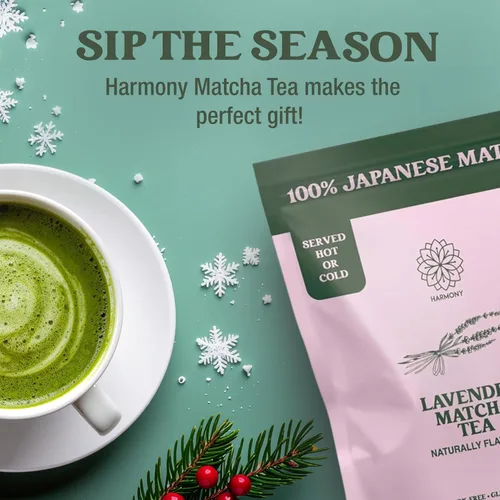 Vista 3 de The Harmony Matcha Lavender (bolsa de 7.05 onzas - 20 porciones) Polvo de matcha japonés premium, rico en antioxidantes y L-teanina, endulzado