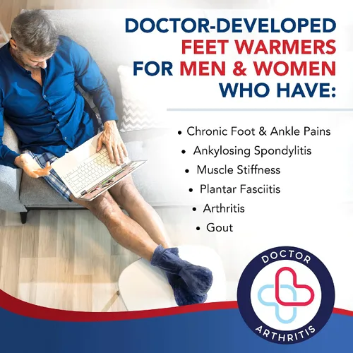 Vista 3 de Botas calentadoras con insertos para pies desarrolladas por médicos, calentadores de pies para mujer y hombre, botas calentadoras y manual para Azul