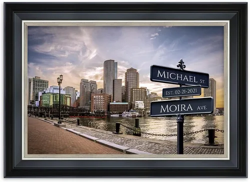 Vista 169 de IPIC - Personalized Framed Canvas with Custom Street Sign in Boston Personalized Street Signs with Names, Custom Canvas Print, Boston Sunset