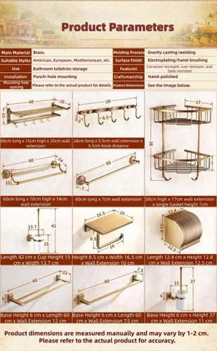 Vista 6 de High-End Retro Copper Bathroom Hardware Set – American and European Style Towel Rack Combination [Various Designs Available],Bath Towel Rack