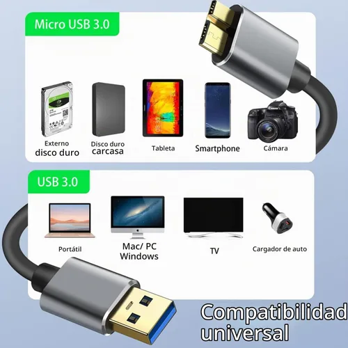 Vista 4 de Cable micro B, USB 3.0 A macho a micro USB 3.0, cable de sincronización compatible con Toshiba, Seagate, Samsung, My Passport y más discos duros