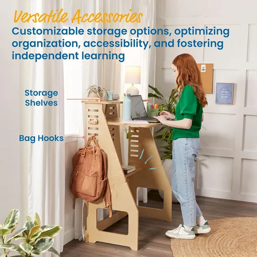 Vista 4 de ECR4Kids Grows with Me - Escritorio para sentarse o de pie, muebles para niños, natural