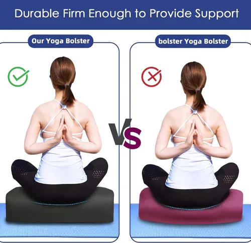 Vista 6 de Cojín de yoga de 26 x 10.5 x 5.5 pulgadas, cojín de meditación rectangular para masaje y apoyo de espalda, relleno de algodón transpirable, funda