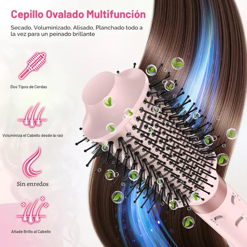 Vista 6 de MESCOMB Envoltura de aire caliente de doble voltaje, cepillo de secador de pelo 5 en 1 con secador de pelo de secado rápido, peinado, alisado y Rosa