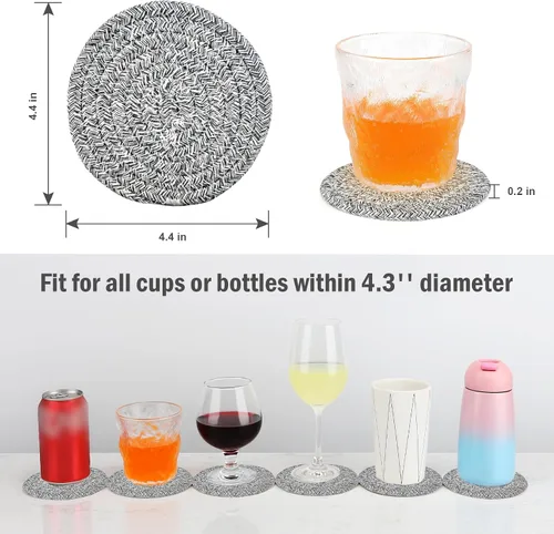 Vista 2 de ABenkle Juego de 6 posavasos tejidos para bebidas, posavasos absorbentes bohemios, 4.3 pulgadas, regalo perfecto para inauguración de la casa