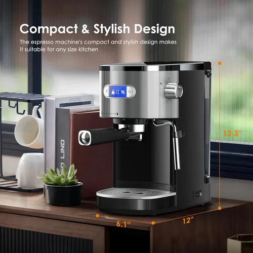 Vista 13 de COWSAR Máquina de café expreso comercial de 20 bares, cafetera compacta con espumador de leche, máquinas de café Expresso con tanque de agua