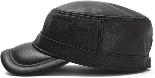 Vista 6 de Hombres Lambskin Leather Cadet Army Caps Military Caps Flat Top Cap