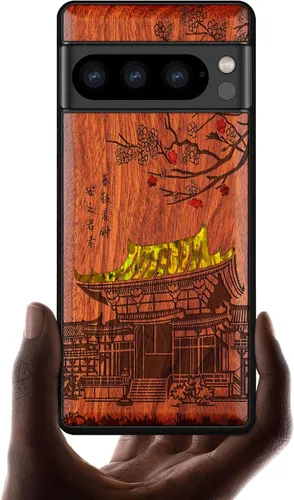Vista 9 de Carveit Funda de madera de diseñador para Google Pixel 8 Pro (grabado de madera e incrustaciones de carcasa) compatible con cargadores inalámbricos