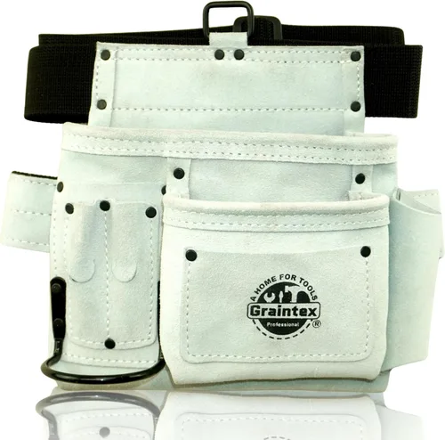 Vista 17 de Graintex 5 Pocket Suede Leather Tool Belt/Bag, Multipurpose Leather Tool Belt for Women and Men, Ideal for Construction, Electrician, Handymen Beige