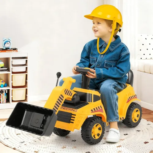 Vista 9 de HONEY JOY Ride On Excavadora, Coche de empuje para manejar para niños pequeños, Bulldozer de excavación al aire libre con pala funcional