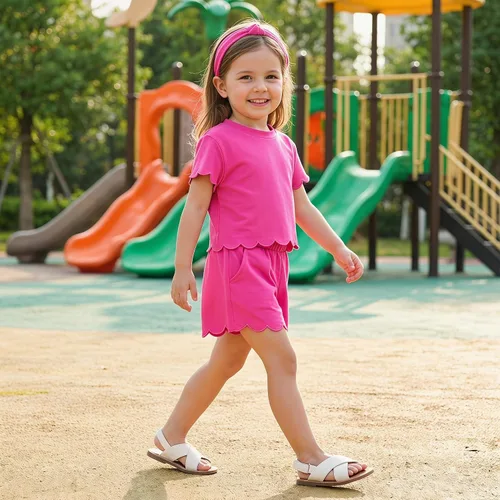Vista 3 de Aalizzwell Traje de verano para niña pequeña 2-5T Rosa fuerte