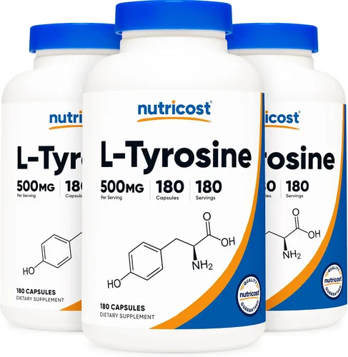 Vista 10 de Nutricost L-Tirosina 500 mg, 180 cápsulas - Sin gluten y sin OMG