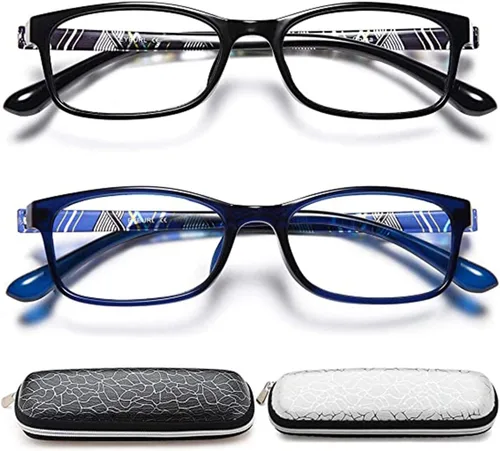 Vista 13 de EYEURL Gafas de lectura para mujer, lentes de bloqueo de luz azul que reducen la fatiga ocular, paquete de 2 unidades, marco TR90 ligero +0.0