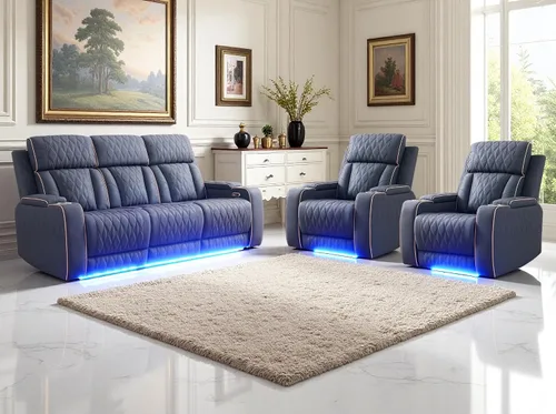 Vista 34 de Juego de sofás reclinables eléctricos, juegos de muebles de sala de estar, sofá reclinable eléctrico moderno negro, sofá biplaza y silla
