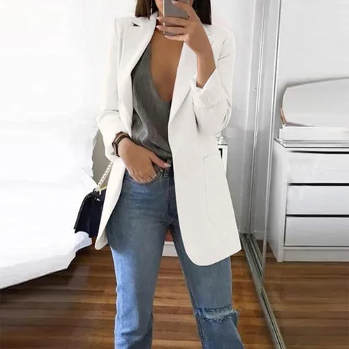 Vista 2 de Chaquetas blazer para mujer, chaquetas casuales para mujer, chaqueta de manga larga con frente abierto, chaquetas de oficina para trabajo, chaquetas