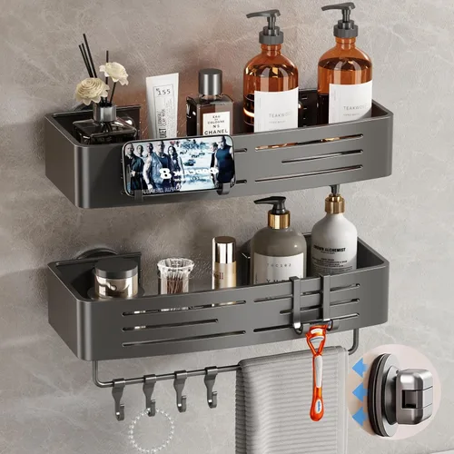 Vista 13 de Voldra Organizador de Ducha de Ventosa, 1 Paquete de Estantes de Ducha para Ducha Interior Sin Taladro, Organizador de Ducha de Sujeción de Aluminio