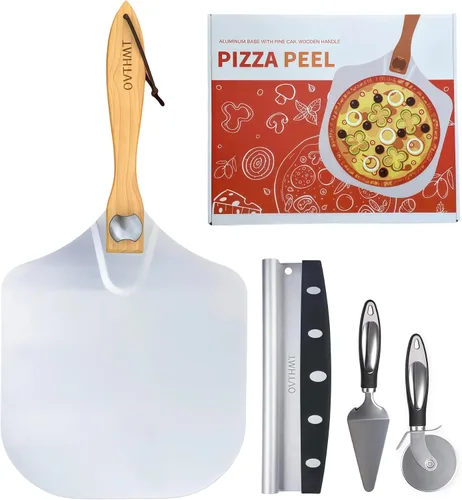 Vista 9 de Pala de Pizza de 12 Pulgadas, Pala de Pizza de Aluminio de 12 x 14 Pulgadas con Mango de Madera Plegable, Pala Giratoria para Pizza, Espátula