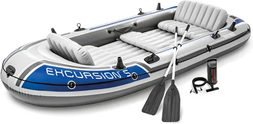 Vista 12 de INTEX Excursión 4-persona inflable barco de pesca río balsa conjunto con Azul