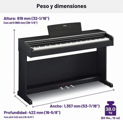Vista 3 de Yamaha YDP144B Serie Arius - Piano de consola digital con banco, negro