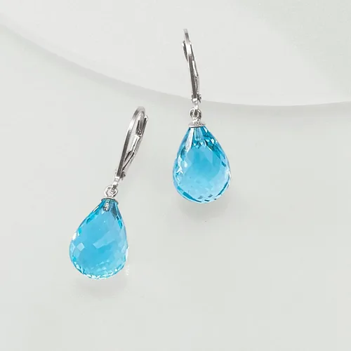 Vista 3 de Ross-Simons Pendientes colgantes de topacio azul de 15,00 qt t en plata de ley, Gema, Topacio