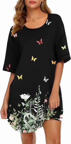 Vista 7 de Ekouaer Camisones para Mujeres Camisa de Dormir Suave de Manga Corta Camisa de Noche de Talla Grande Ropa de Dormir Cómoda Vestido de Dormir
